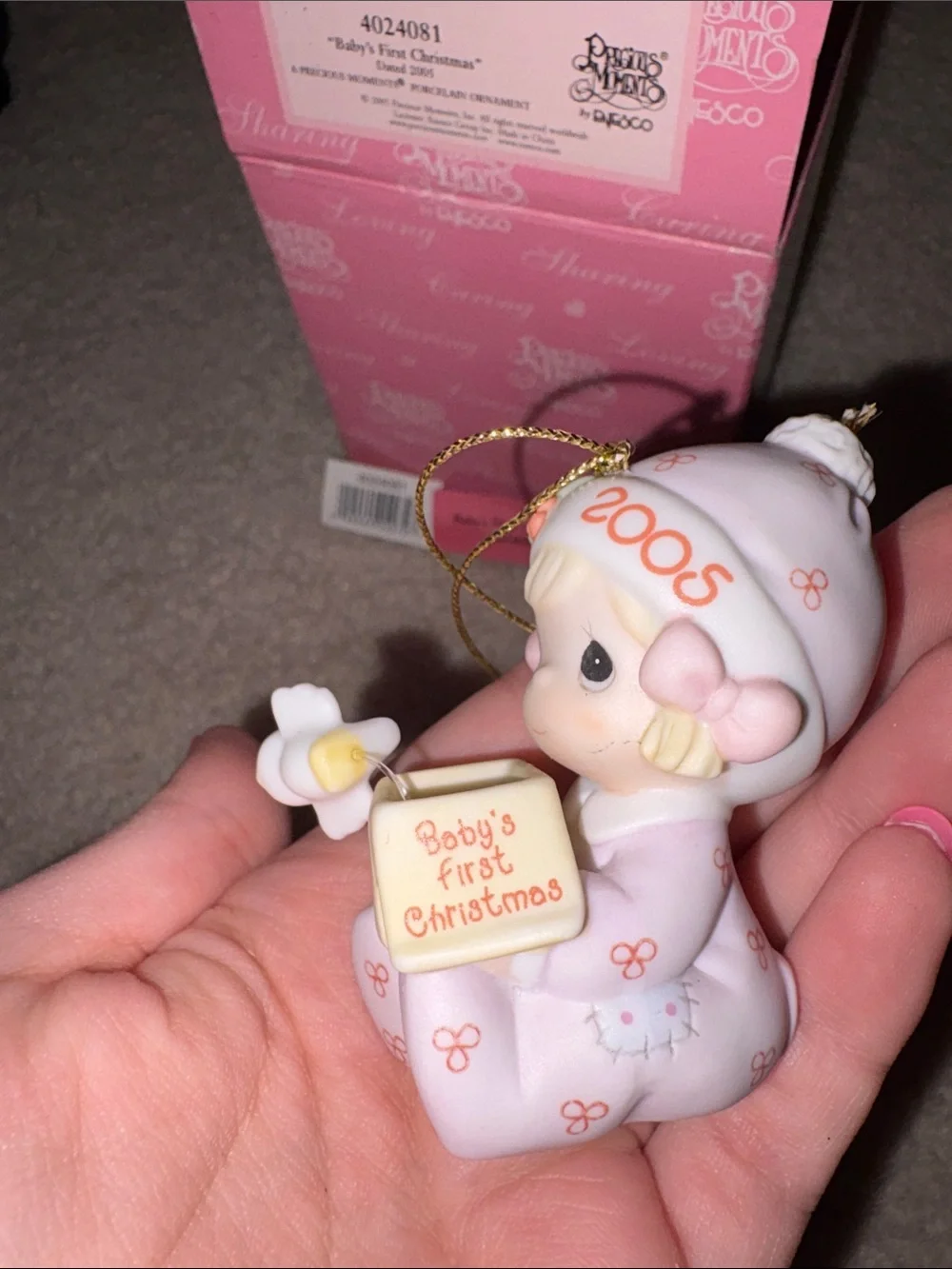 Precious Moments Pink Baby's First Christmas Ornament 2005